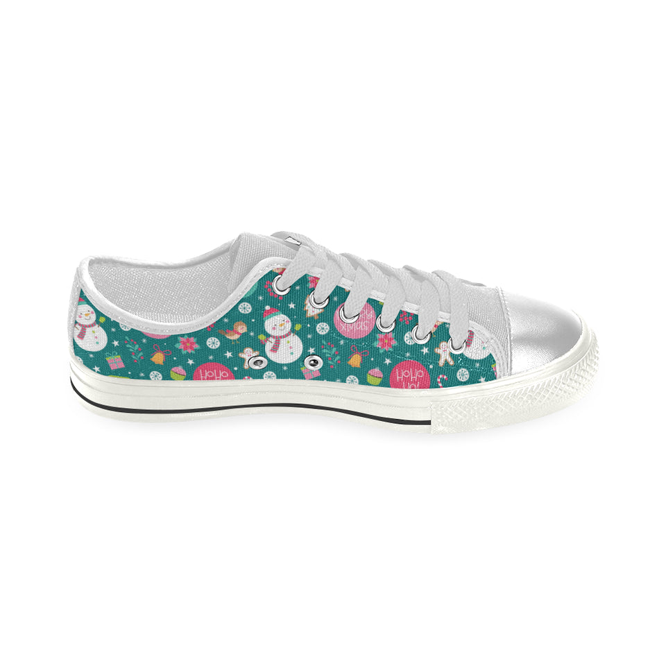 Snowman bird decorative elements christmas pattern Women's Low Top Canvas Shoes White