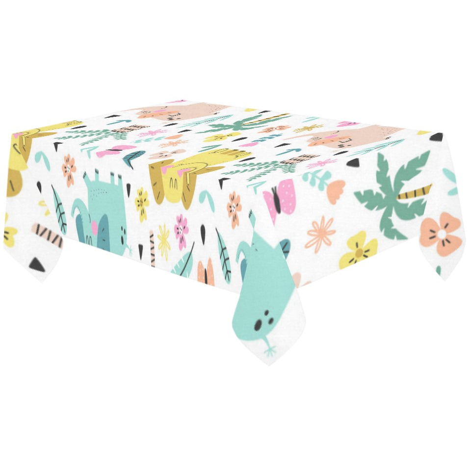 Cute elephants palm tree flower butterfly pattern Tablecloth