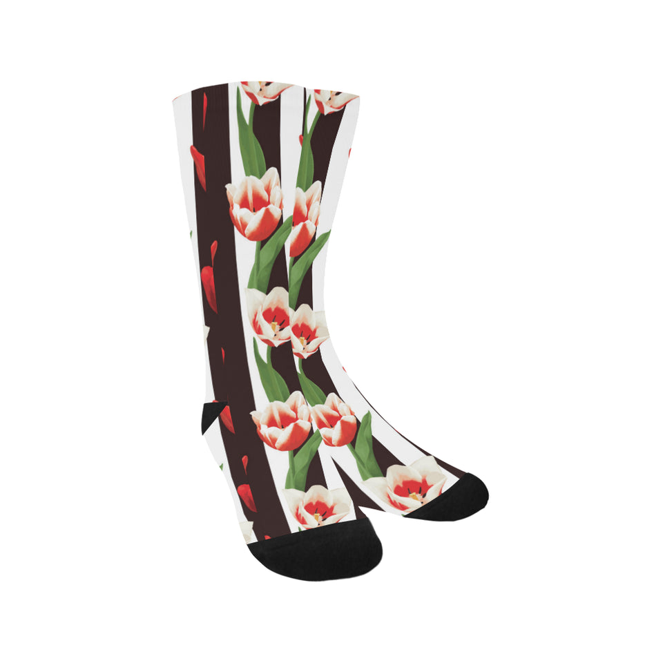 red and white tulips pattern Crew Socks