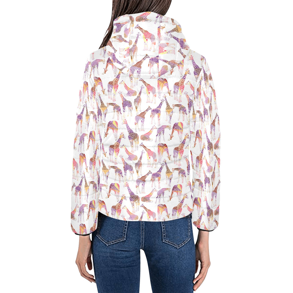 Giraffe Pattern Print Design 02 Women's Padded Hooded Jacket