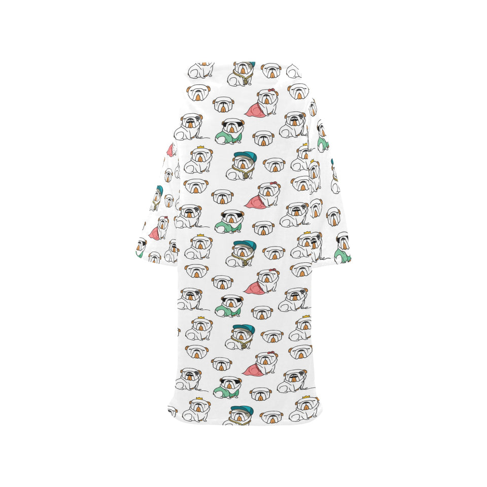 English Bulldog Pattern Print Design 03 Blanket Robe with Sleeves