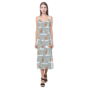 Beautiful deers Winter Christmas V-Neck Open Fork Long Dress