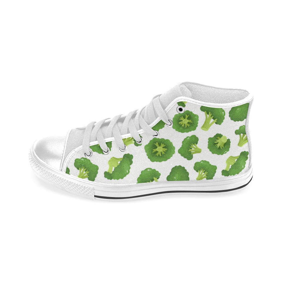 Cute broccoli pattern Men's High Top Canvas Shoes White