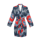 Koi Fish Carp Fishs hand drawn japanese art Women's Long Sleeve Belted Night Robe