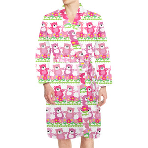 Teddy Bear Pattern Print Design 04 Men's Long Sleeve Belted Night Robe