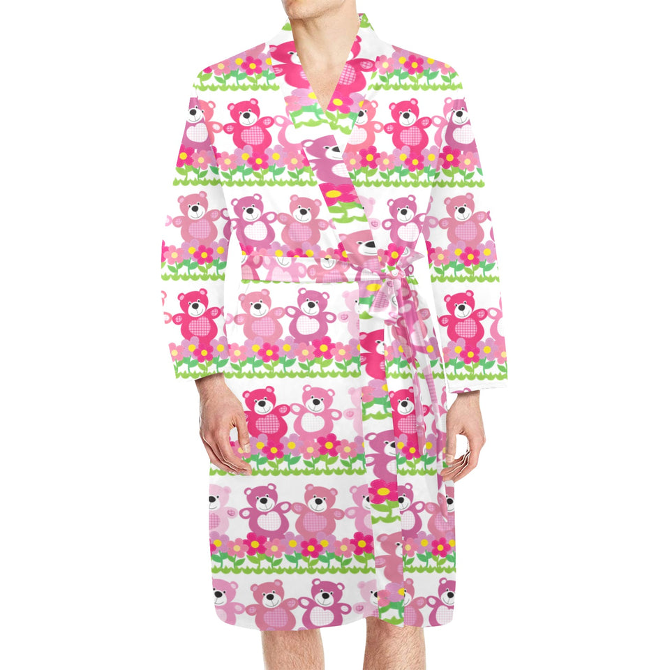Teddy Bear Pattern Print Design 04 Men's Long Sleeve Belted Night Robe