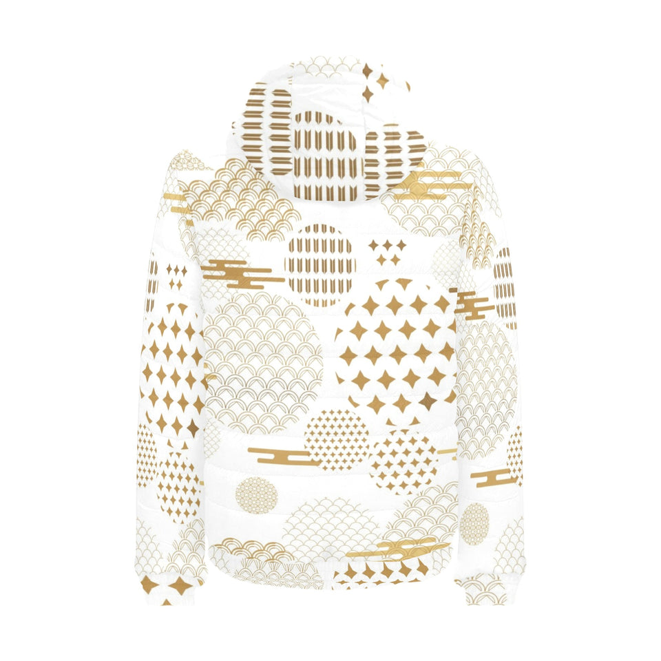 Beautiful gold japanese pattern Men's Padded Hooded Jacket