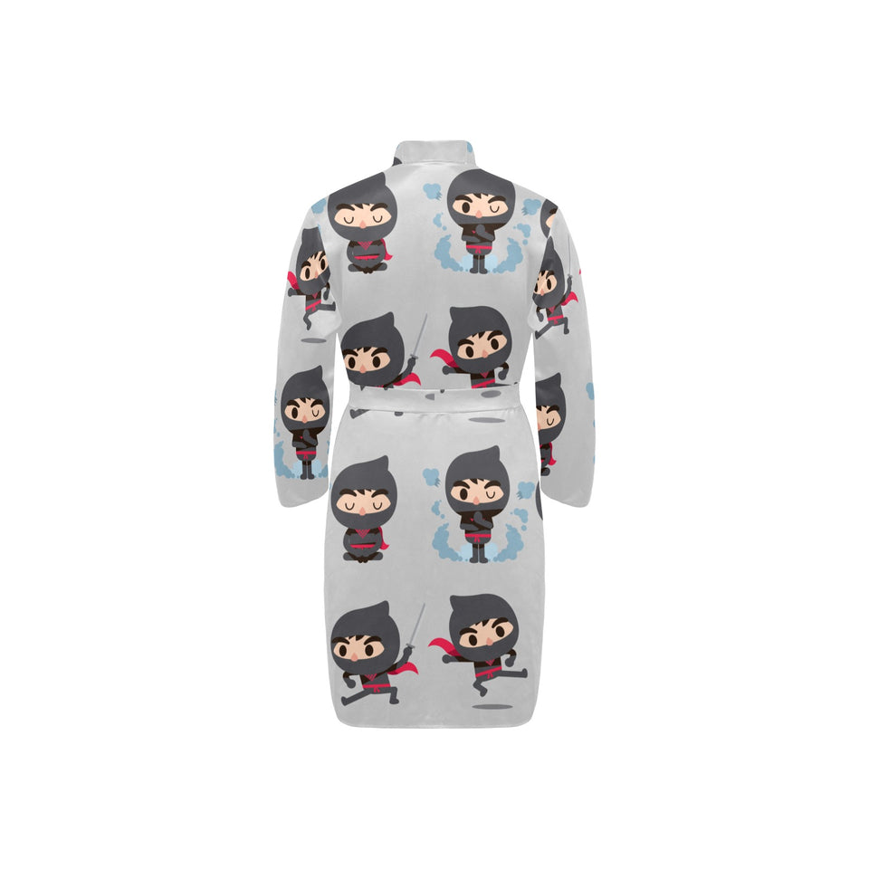 Cute ninja pattern Men's Long Sleeve Belted Night Robe