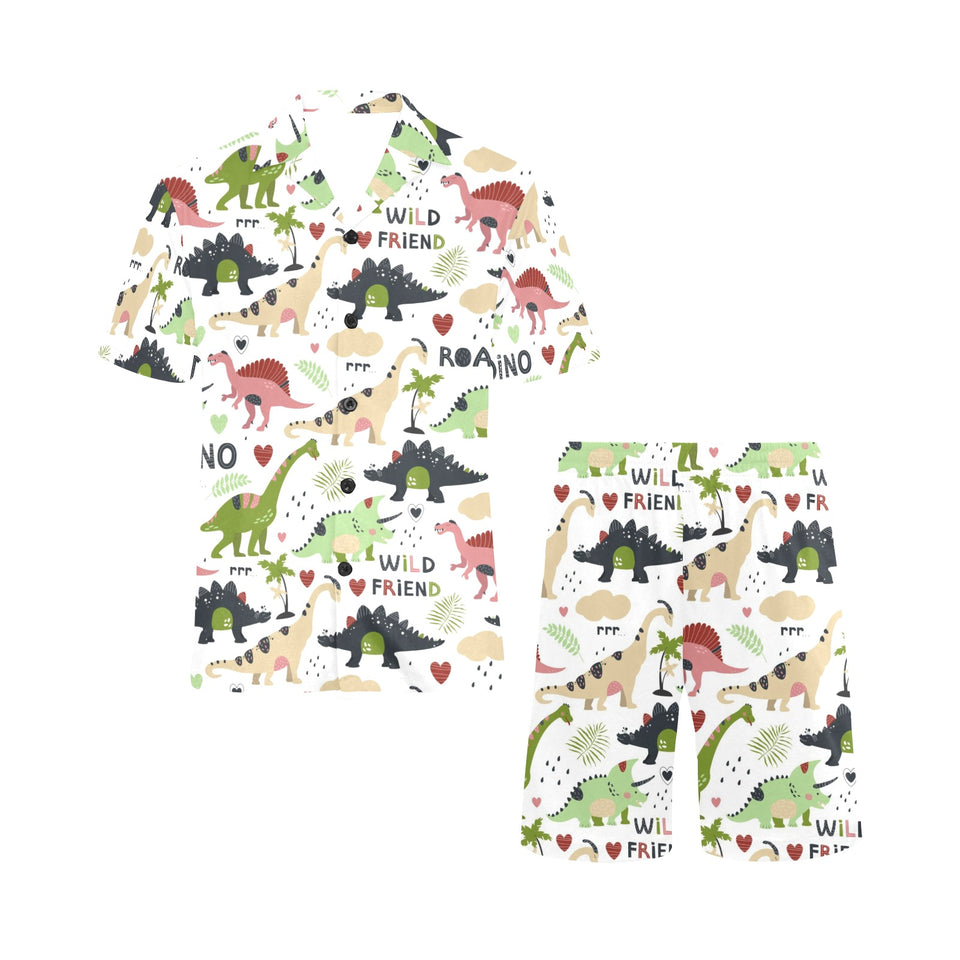 Cute dinosaurs pattern Men's V-Neck Short Pajama Set