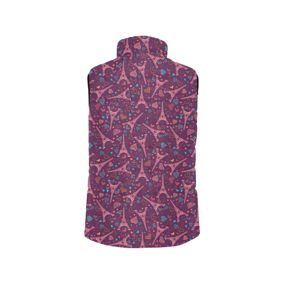Eiffel Tower Heart Pattern Print Design 04 Men's Padded Vest