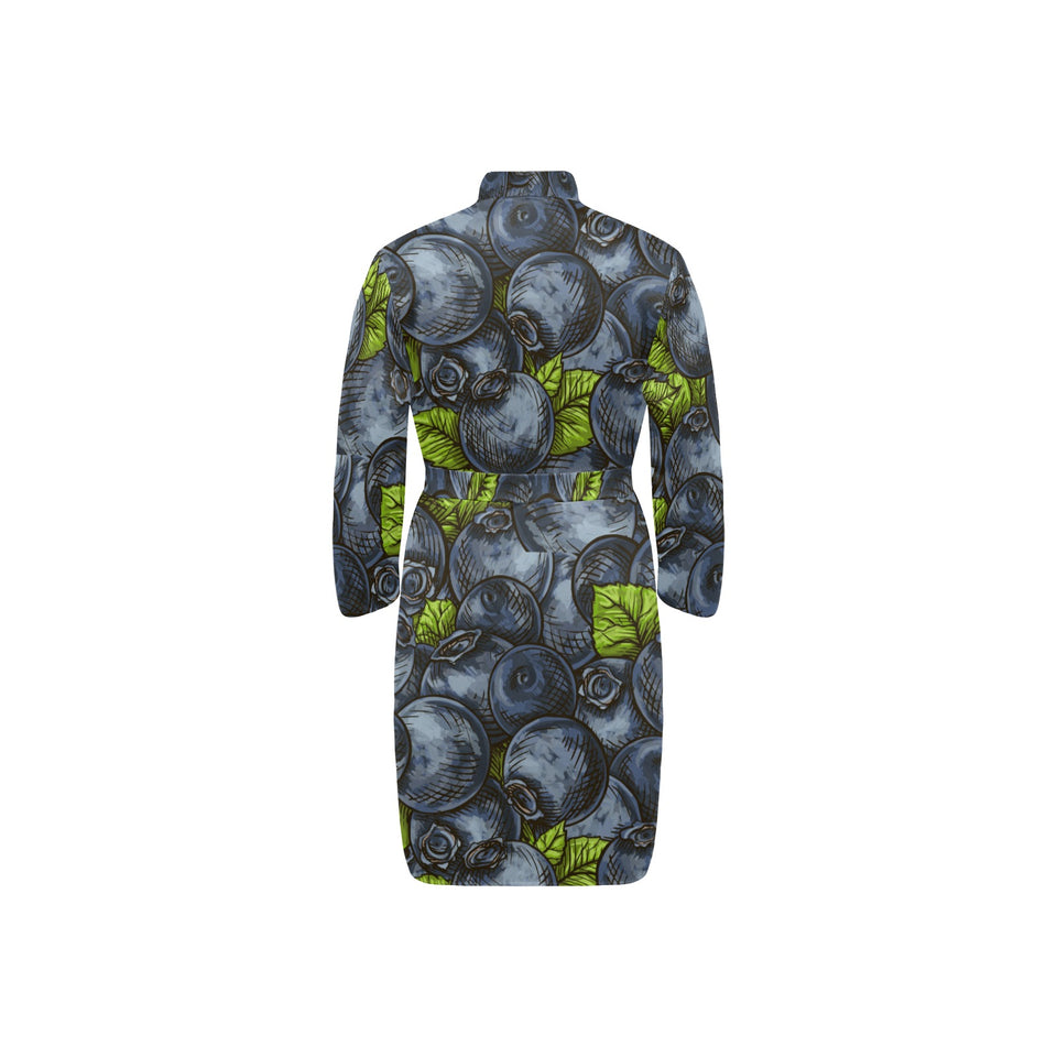 blueberry pattern Men's Long Sleeve Belted Night Robe