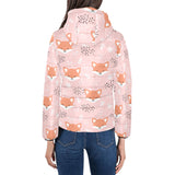 Cute fox pattern pink background Women's Padded Hooded Jacket