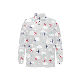 Airplane cloud grey background Men's Long Sleeve Polo Shirt