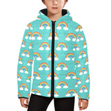 Rainbow pattern green background Kids' Boys' Girls' Padded Hooded Jacket