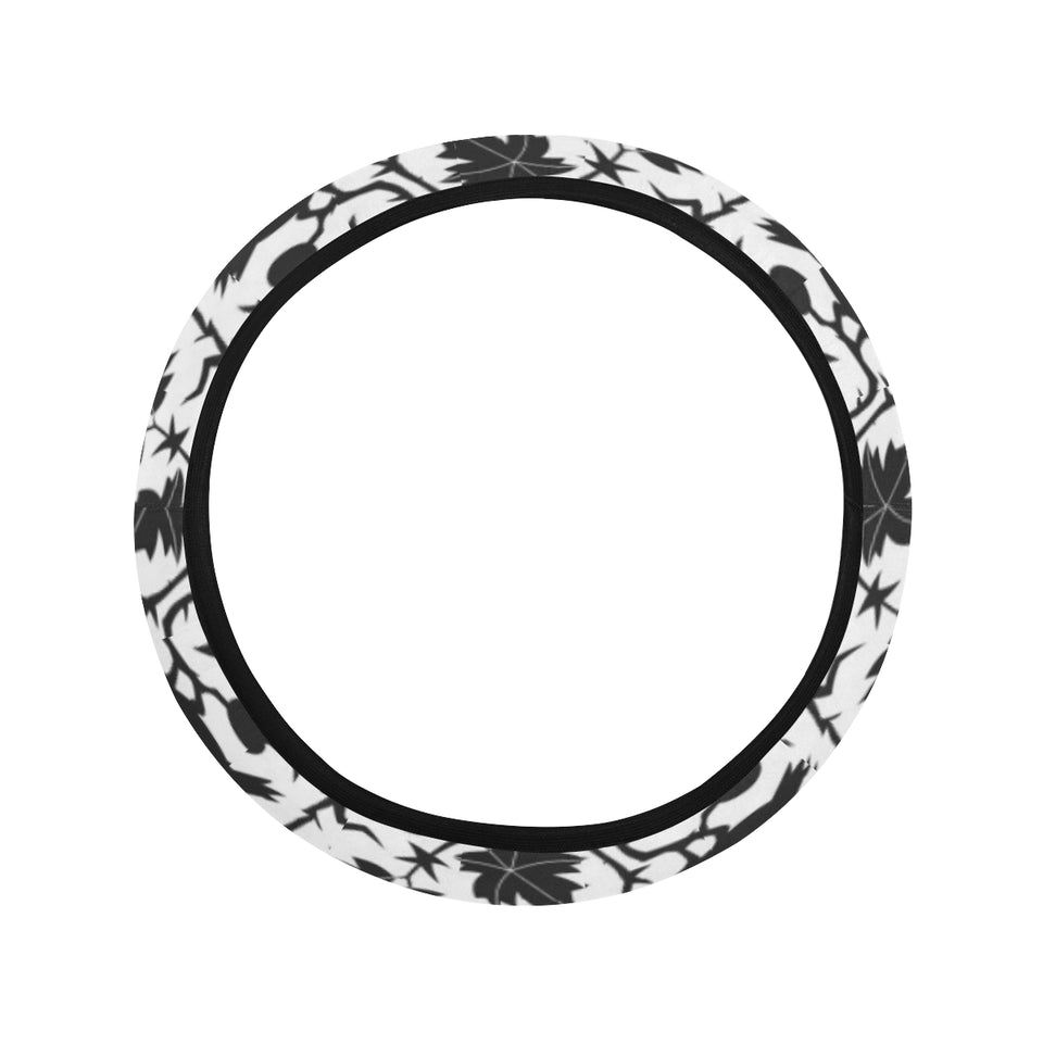Crow dark floral pattern Car Steering Wheel Cover