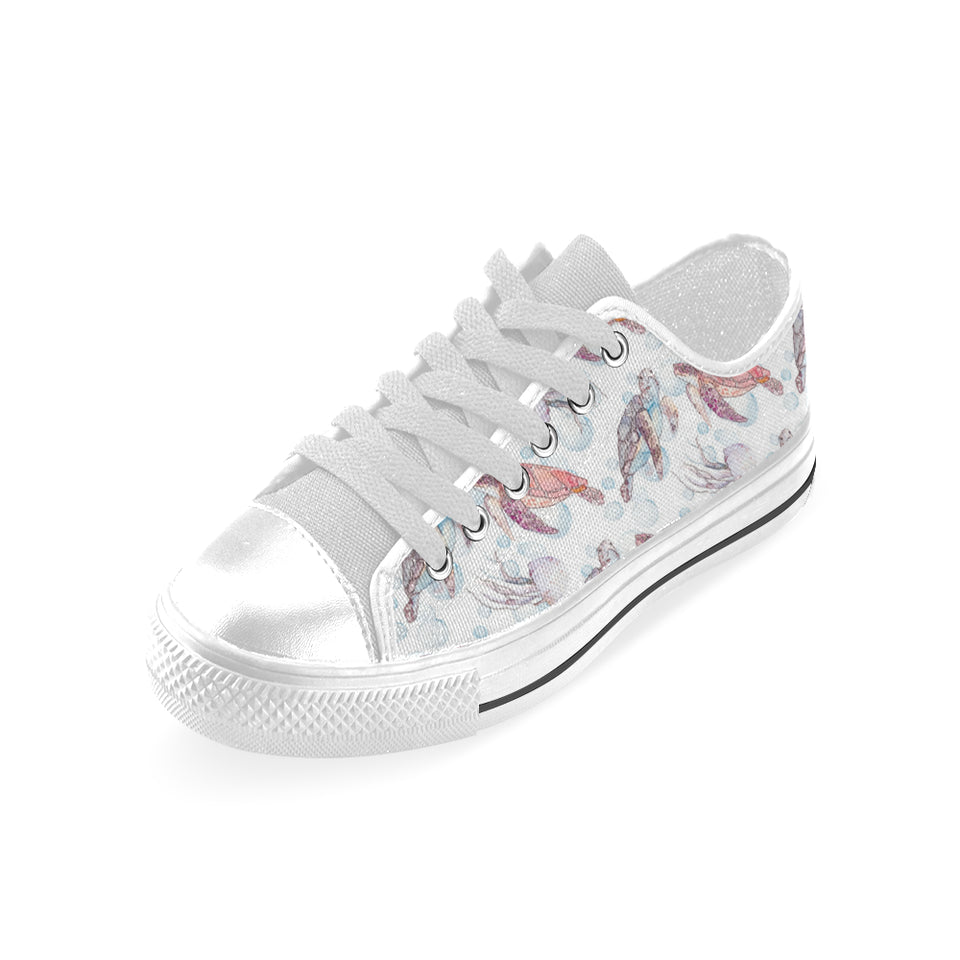 Watercolor sea turtle jellyfish pattern Men's Low Top Shoes White