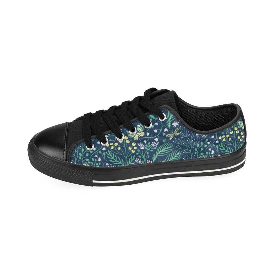 butterfly leaves pattern Men's Low Top Canvas Shoes Black