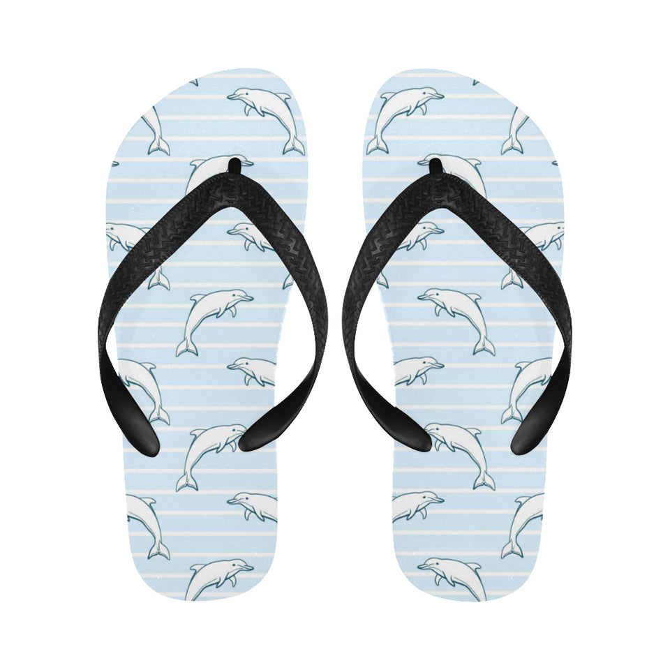 Dolphin blue striped background Unisex Flip Flops