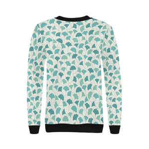 Green ginkgo leaves pattern Women's Crew Neck Sweatshirt