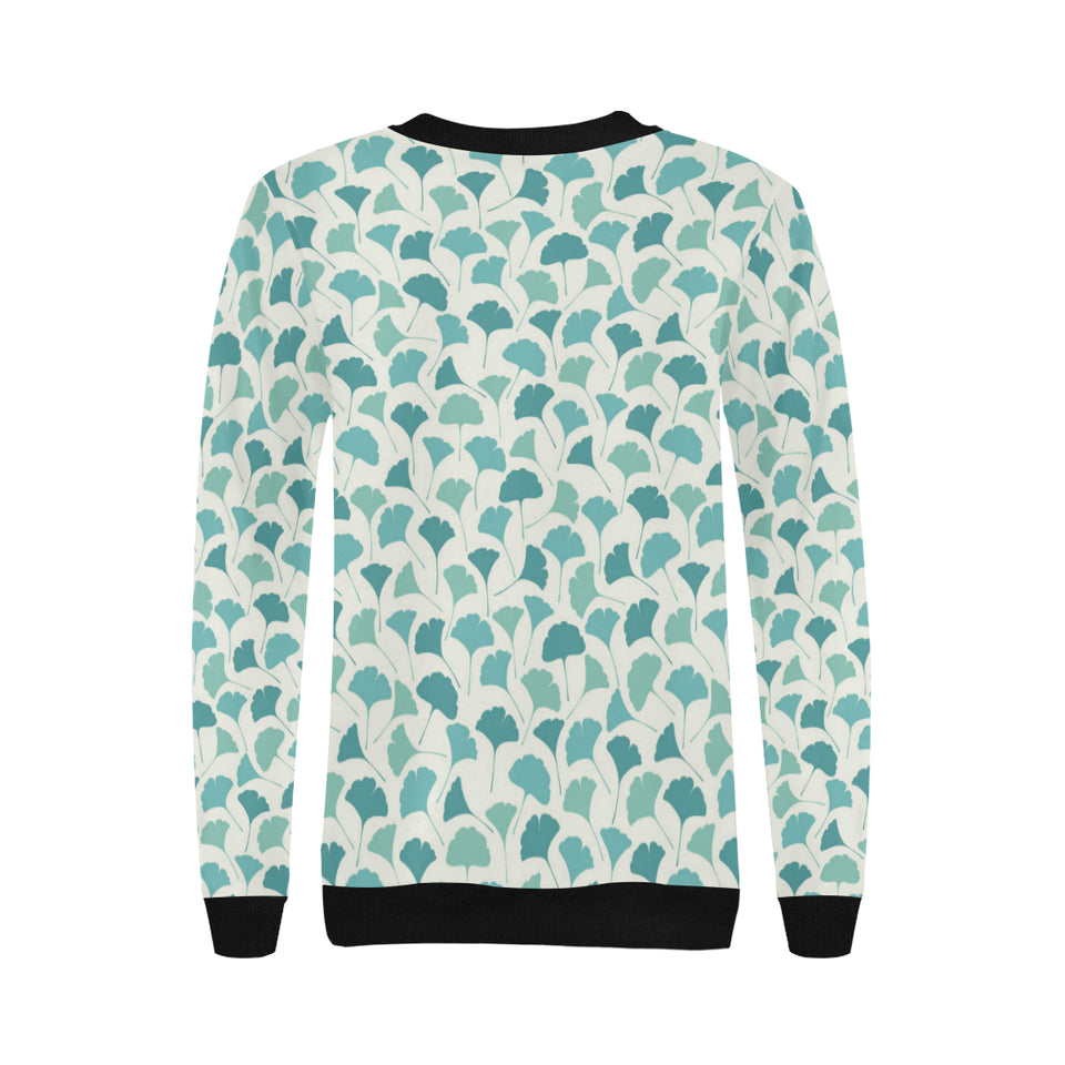 Green ginkgo leaves pattern Women's Crew Neck Sweatshirt