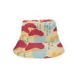 Red Bonsai gray sun japanese pattern Unisex Bucket Hat