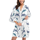 Dolphins pattern dotted background Women's Short Kimono Robe