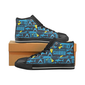 Shark dangerous Women's High Top Canvas Shoes Black