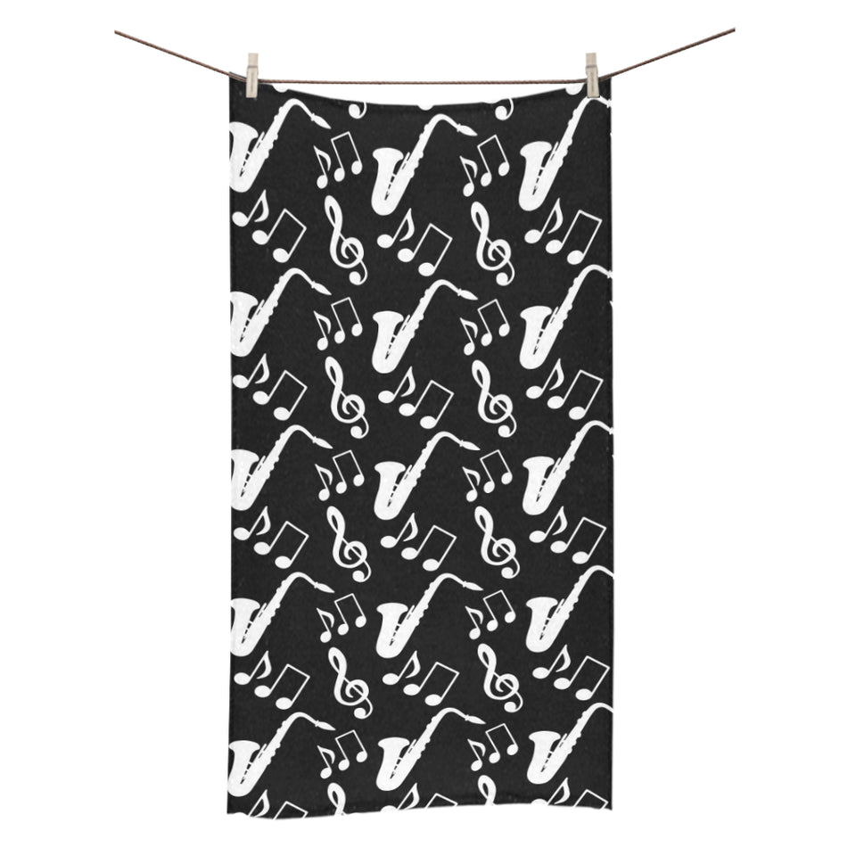 Saxophone music notes treble clef black white them Bath Towel