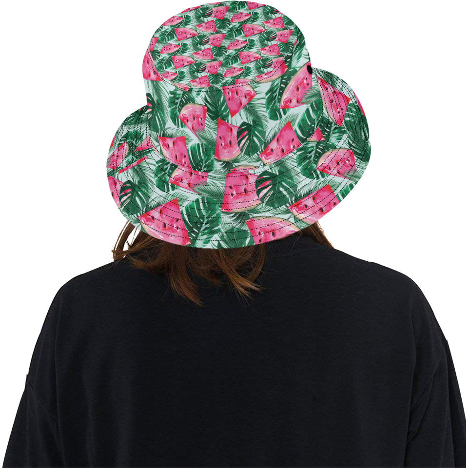 Watermelons tropical palm leaves pattern Unisex Bucket Hat