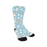 Cute rainbow clound star pattern blue background Crew Socks