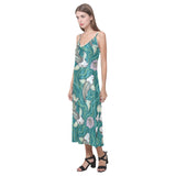 Koi Fish Carp Fish lotus pattern V-Neck Open Fork Long Dress