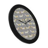 Cute dachshund dog pattern Elegant Black Wall Clock