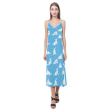 Cute sea lion seal pattern background V-Neck Open Fork Long Dress