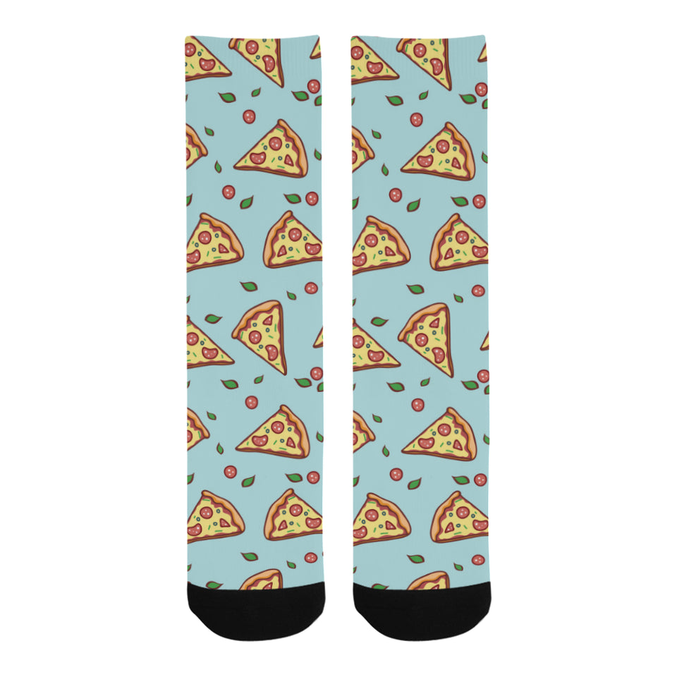 Hand drawn pizza blue background Crew Socks