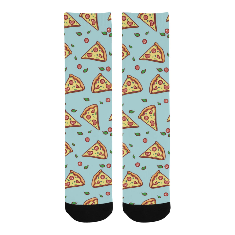 Hand drawn pizza blue background Crew Socks