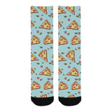 Hand drawn pizza blue background Crew Socks