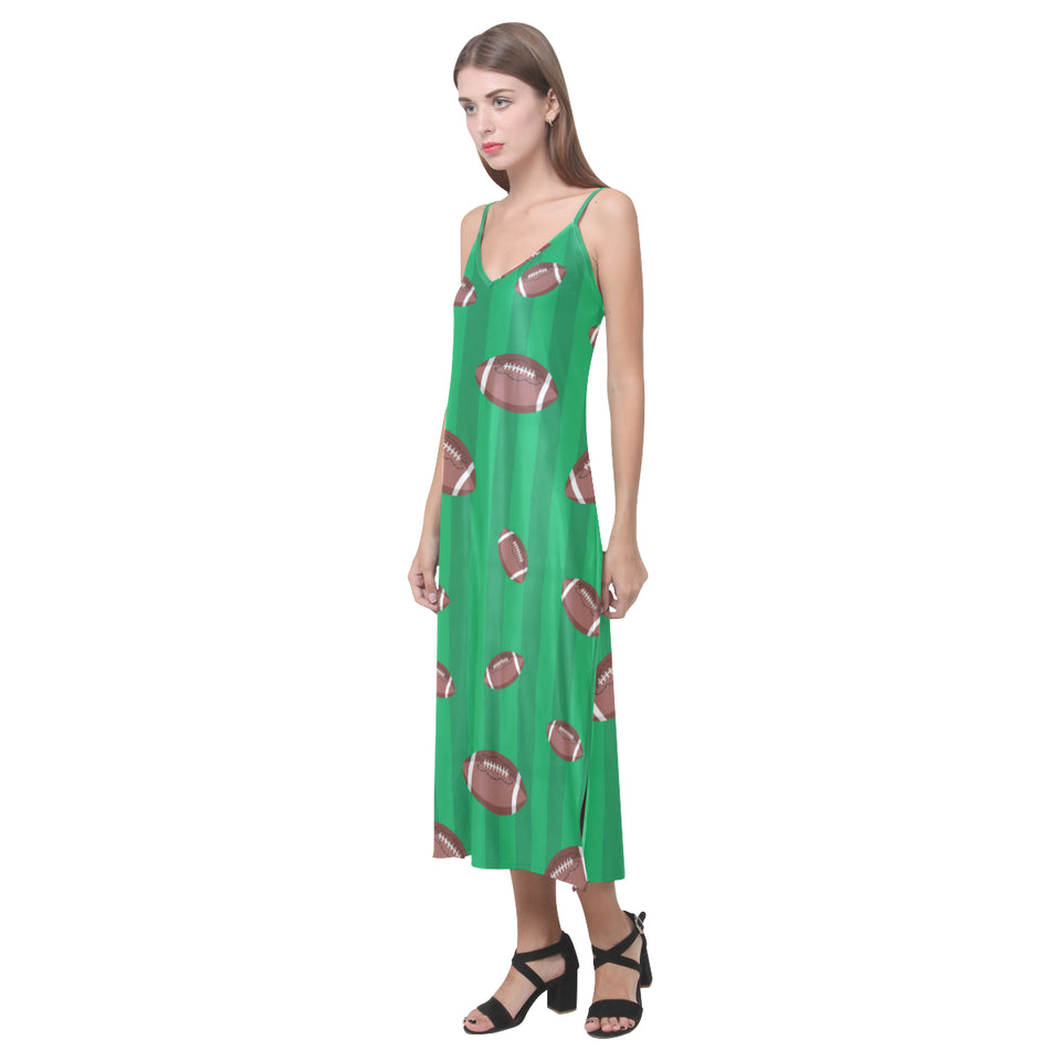 American football ball field background V-Neck Open Fork Long Dress