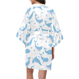 Blue whale pattern Women's Short Kimono Robe