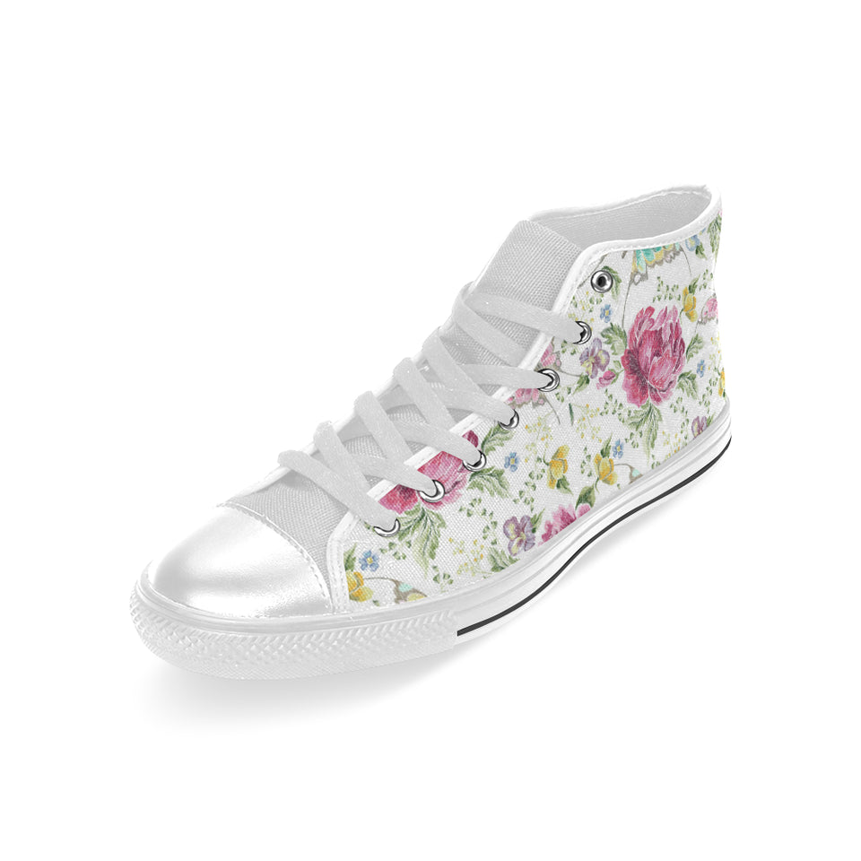 Hand drawn butterfly rose Men's High Top Canvas Shoes White