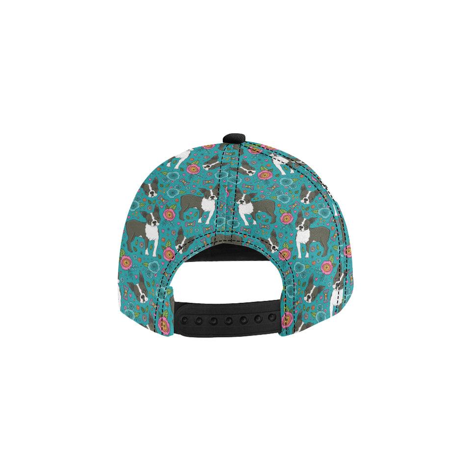 Boston terrier beautiful flower pattern All Over Print Snapback Cap