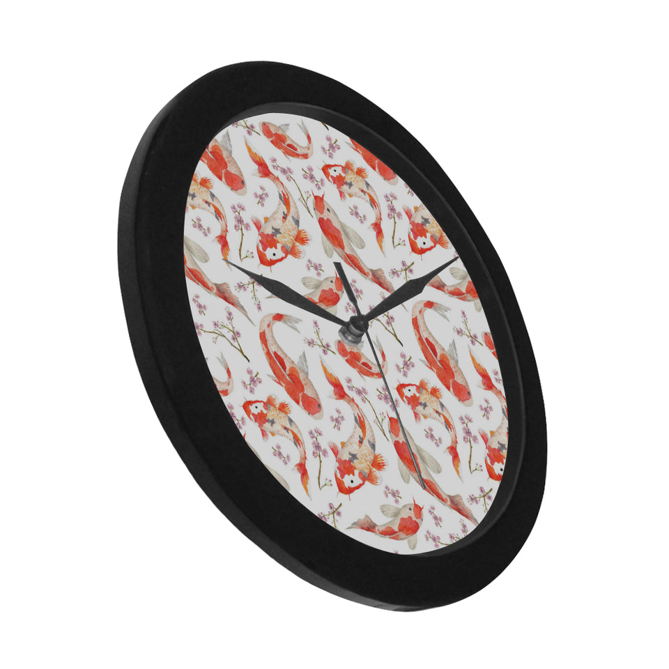 Watercolor Koi Fish Carp Fish pattern Elegant Black Wall Clock