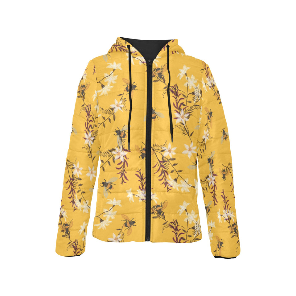 Bee flower pattern Women's Padded Hooded Jacket