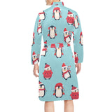 Cute penguin christmas design pattern Men's Long Sleeve Belted Night Robe