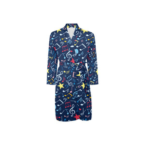 Music Notes Pattern Print Design 03 Men's Long Sleeve Belted Night Robe