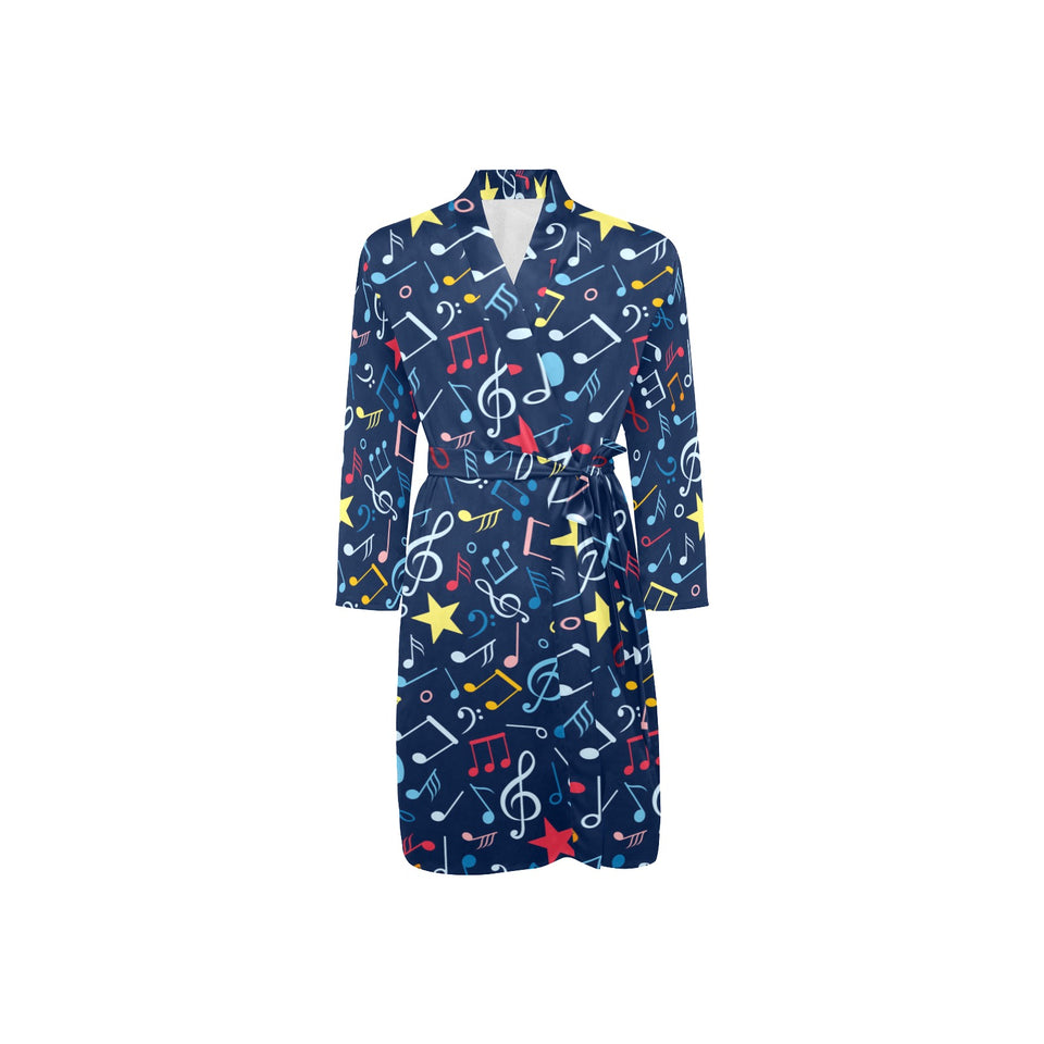 Music Notes Pattern Print Design 03 Men's Long Sleeve Belted Night Robe