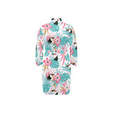 Toucan tropical flower leave pattern Men's Long Sleeve Belted Night Robe