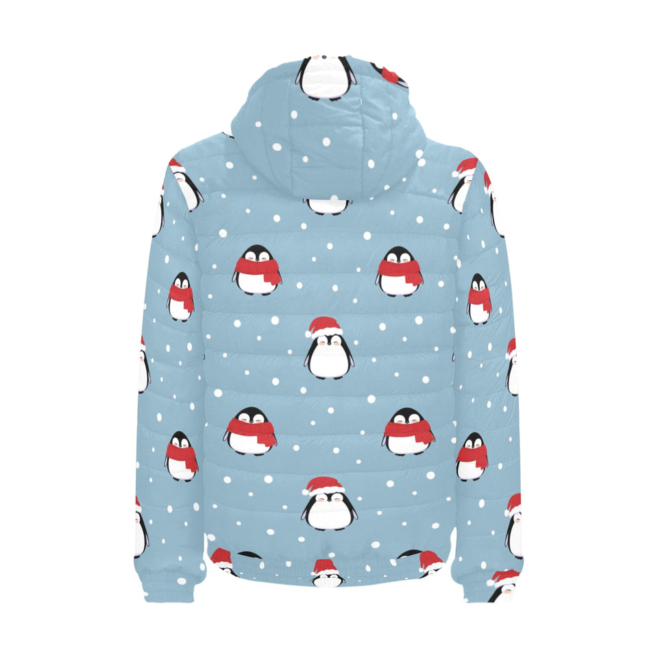Cute penguin christmas snow pattern Men's Padded Hooded Jacket