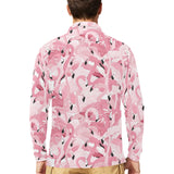 Pink flamingos pattern background Men's Long Sleeve Polo Shirt