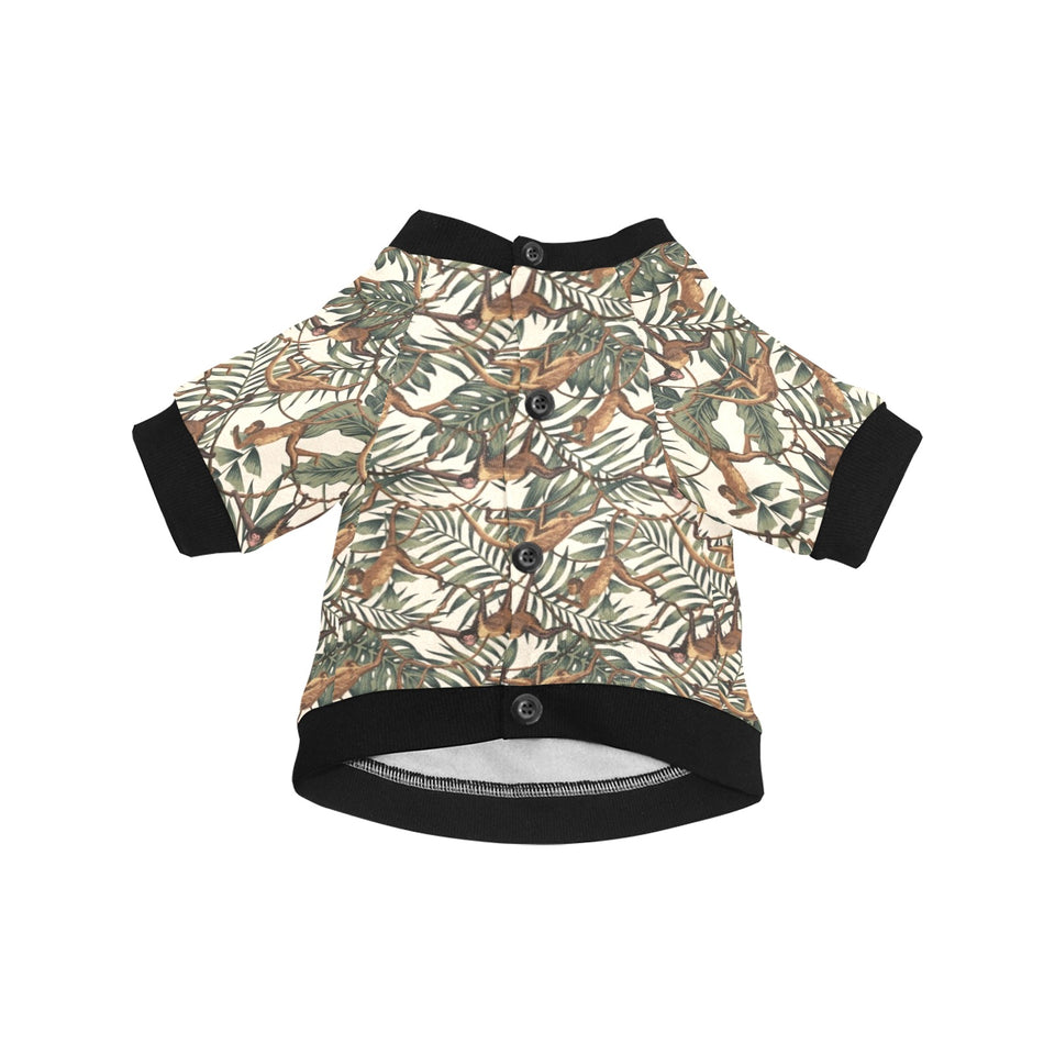 Monkey tropical leaves background All Over Print Pet Dog Round Neck Fuzzy Shirt