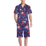 Red blue star pattern Men's V-Neck Short Pajama Set